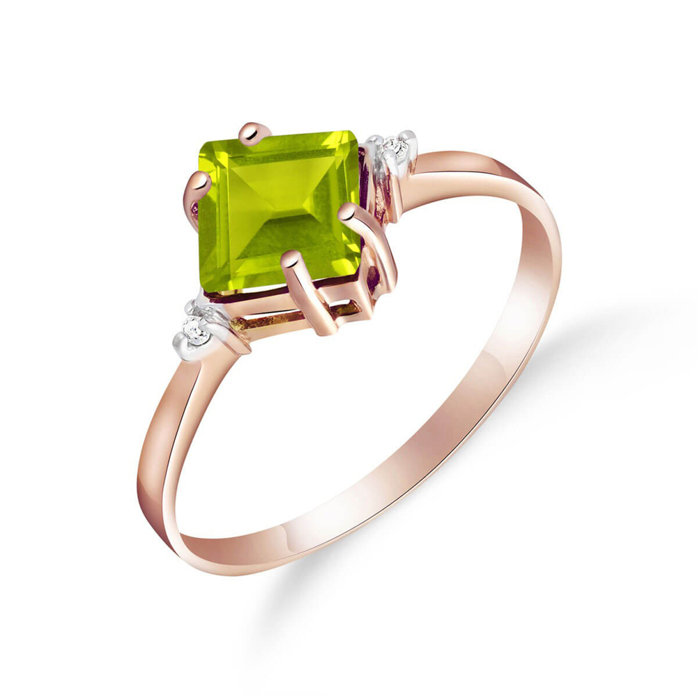 14K. SOLID GOLD RING WITH DIAMONDS & PERIDOT (Rose Gold)